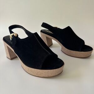 Aerosoles Sandals Zella Black Suede Platform Slingback size 9
